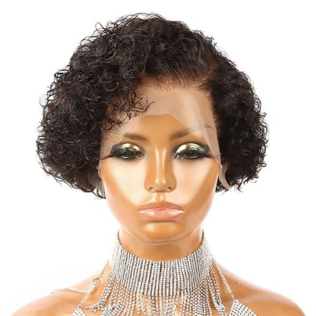 12A Side Part Pixie Cut Water Curly Wig Malaysia Hair Short Bob Hair Wig Virgin Hair 13x4 Lace Frontal Hair Wig Natural Color