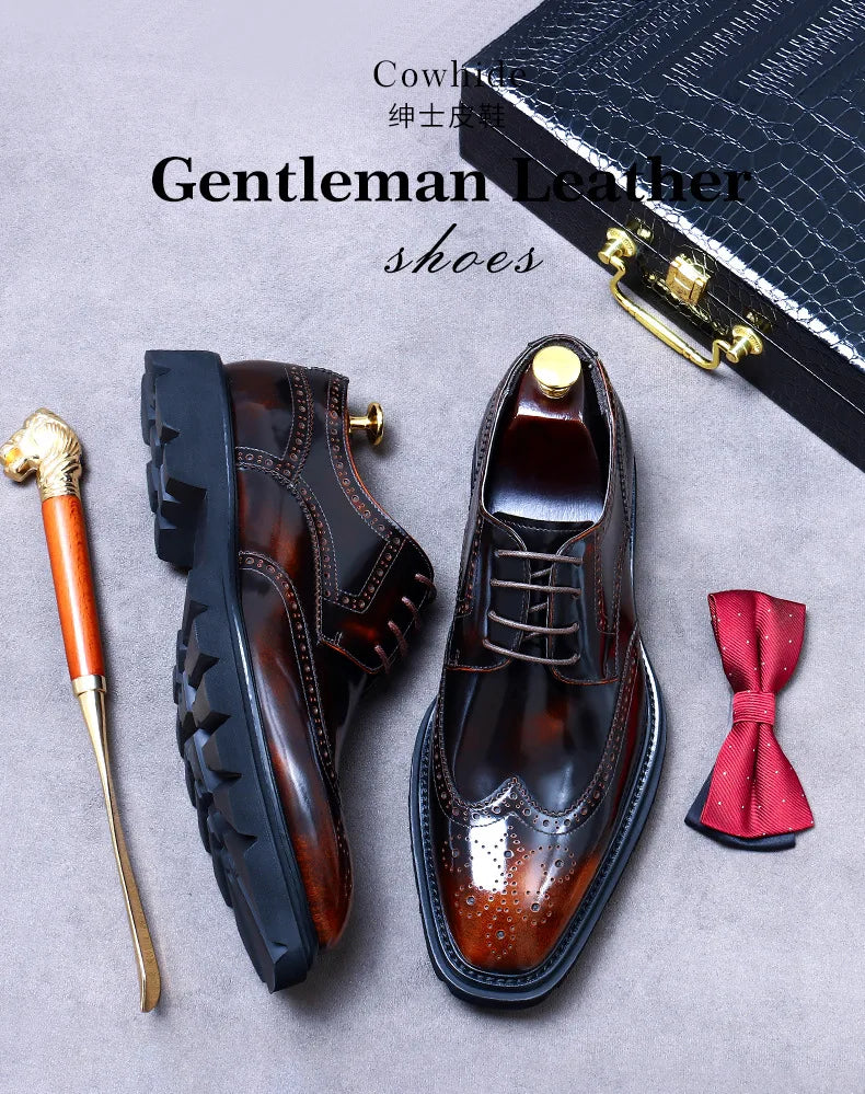 Size 38 To 46 Classic Italian Genuine Leather Men's Dress Shoes Black Lace-up Wingtip Oxfords Business Wedding Brogue Suit Shoes