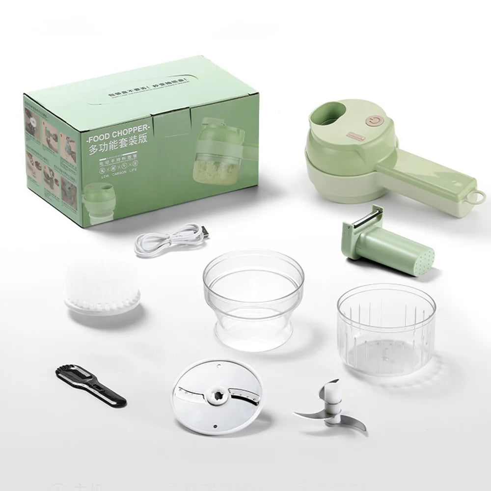 4 In 1 Wireless Vegetable Slicer Electric Handheld Food Chopper Garlic Masher Cutter USB Slice Meat Grinder Machine 오토슬라이서전동채칼