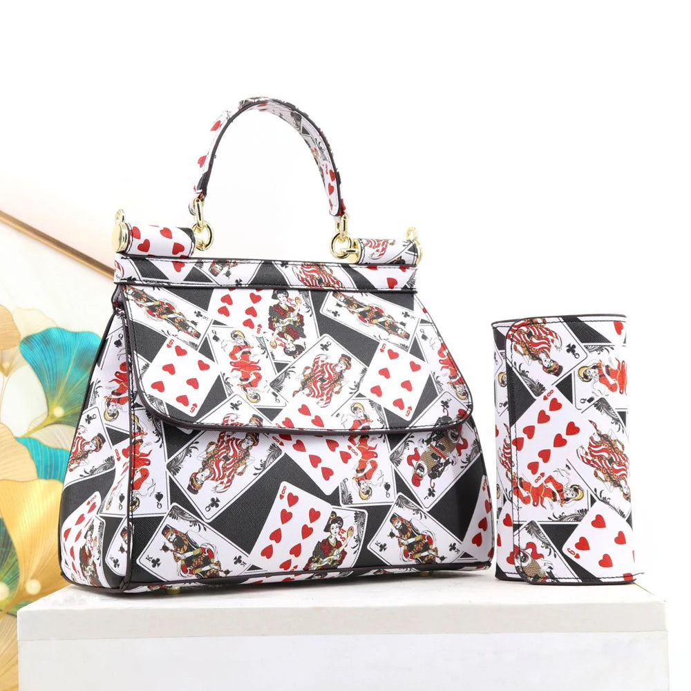 Luxury Women Bags Leather Vintage Painting Art Purse Handbags Girl Shoulder Bag Fashion Cross Body Messenger Bag Female Totes