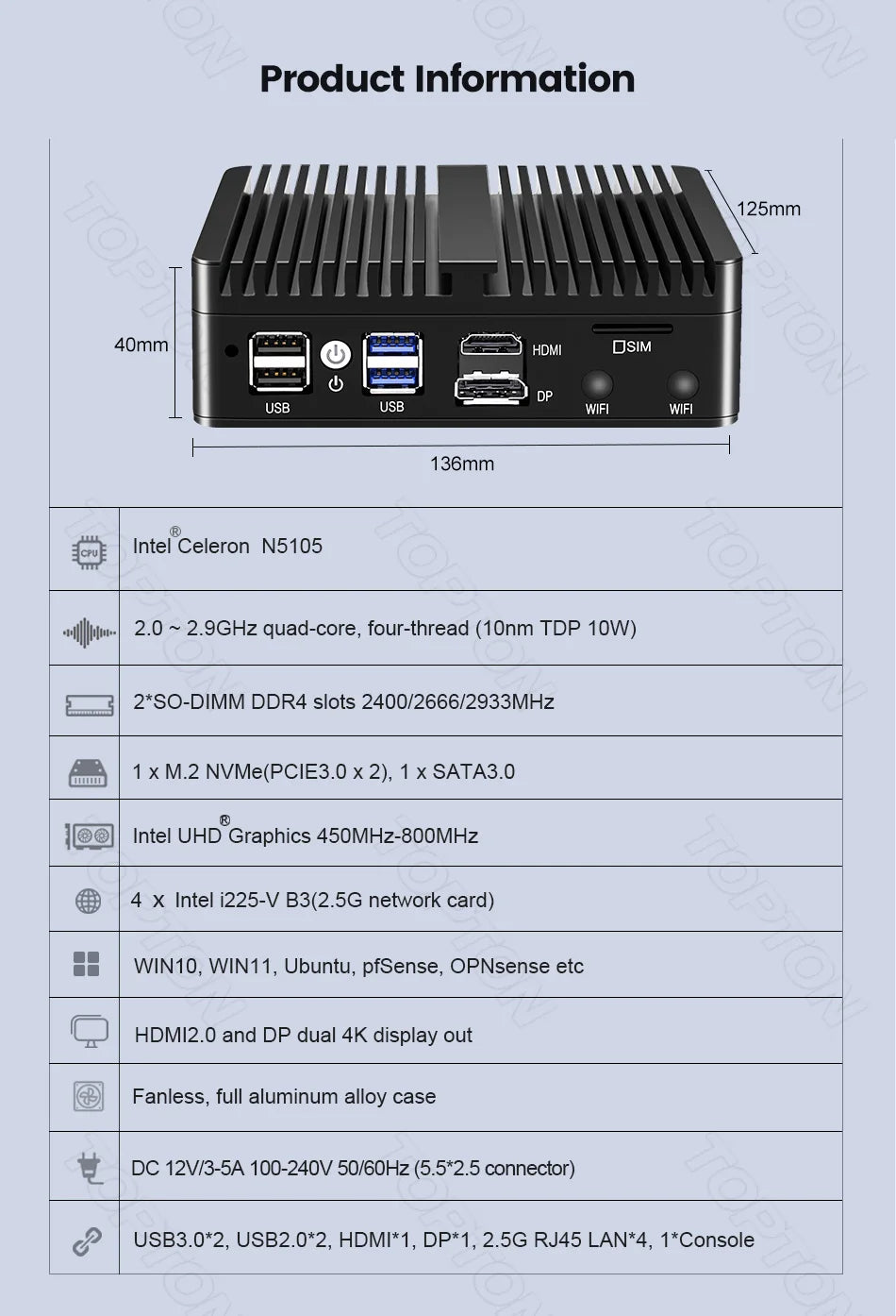 2025 pfSense Firewall Soft Router J6412 N150 N6210 4xIntel i226 2.5G LAN 2xDDR4 NVMe Fanless Mini PC HDMI2.0 DP AES-NI OPNsense
