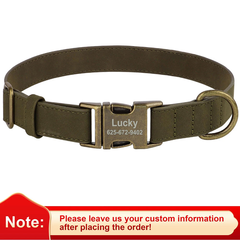 Personalized Dog Collar Customized PU Leather Dogs Collars Pet Name ID Buckle Necklace for Small Medium Large Dogs Pitbull Pug