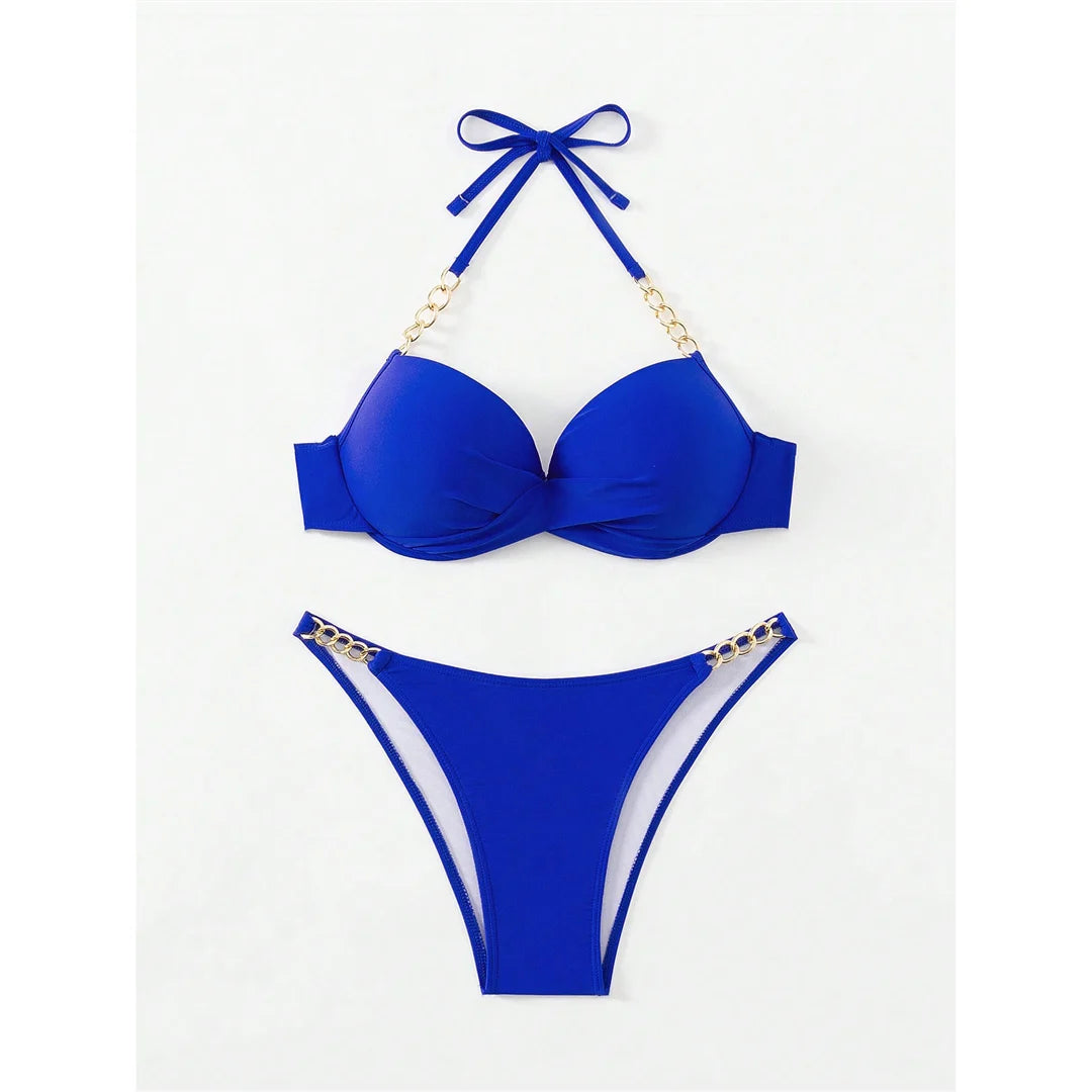 XS - L Halter Bikini Push Up Swimsuit Female Swimwear Women Two-Pieces Bikini Set With Bra Cup Bather Bathing Suit Swim V6748