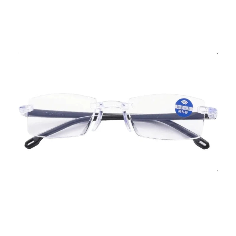 Auto-zoom Frameless Reading Glasses Edge-cut Style Suitable For Myopia Far-sightedness Anti-radiation Lightweight Reading