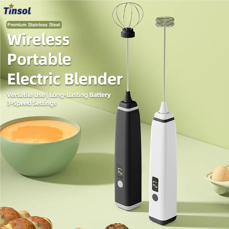 TINSOL Wireless Electric Milk Frother Multi-Function Blender Egg Whisk and Mixer Ideal for Crafting Coffee and Cappuccino Foam