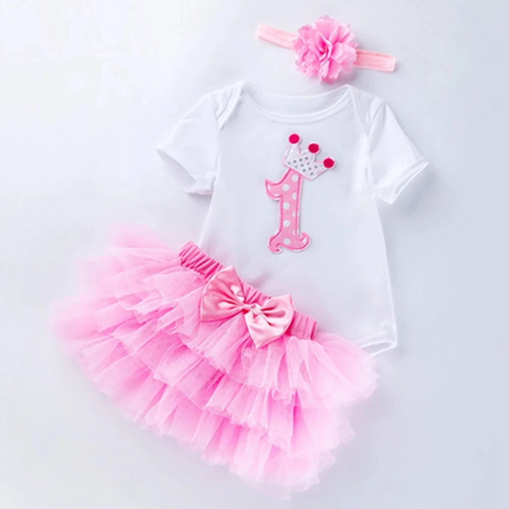 Tutu Baby Birthday Set Short Sleeve Romper Pettiskirt Girls 3 Pcs Clothing Sets New Summer Style