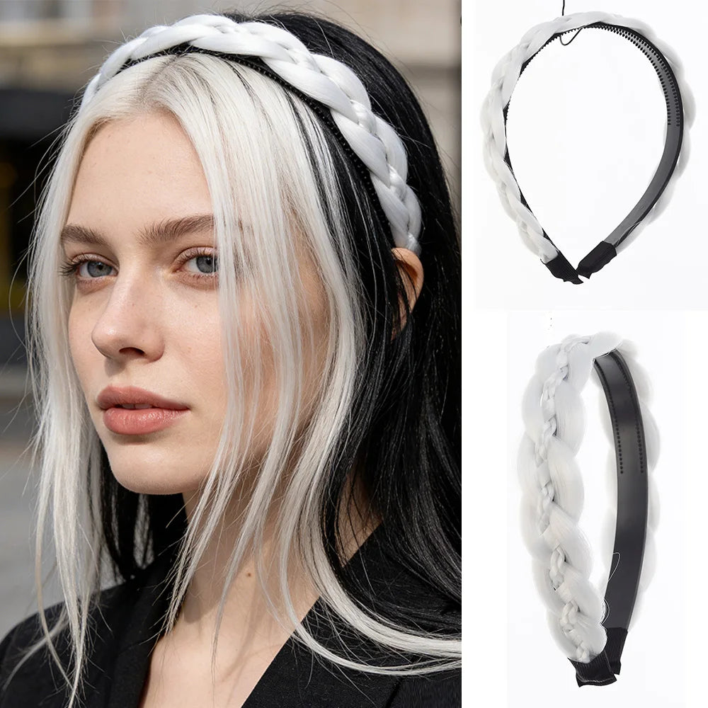 Synthetic Ladies Hair Wide Fishbone Braids Non-slip Headband Handmade Retro Headband Styling Headwear Accessories