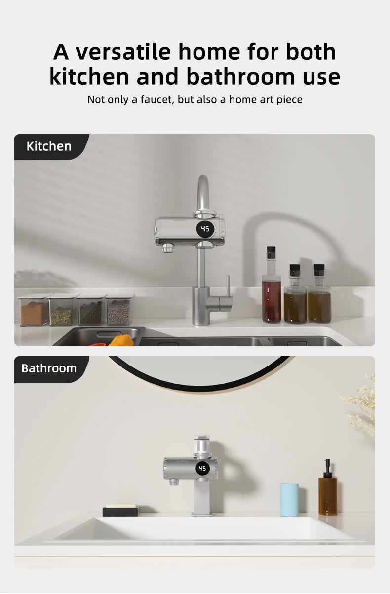 3000W Electric Water Heater Quick Install Instant Heating Faucet Hot and Cold Double Outlet Tap with Temperature Display 220V