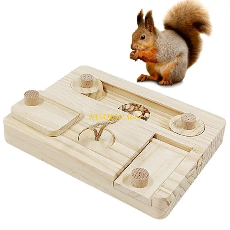 J6BB Small Pets Feeder Entertainment Puzzle Foraging Toy Treats Wooden Feeders Dispenser Funny Training Toy for Hamsters