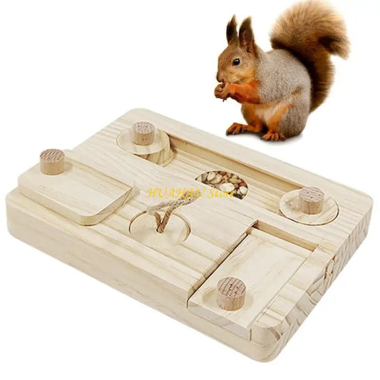 J6BB Small Pets Feeder Entertainment Puzzle Foraging Toy Treats Wooden Feeders Dispenser Funny Training Toy for Hamsters