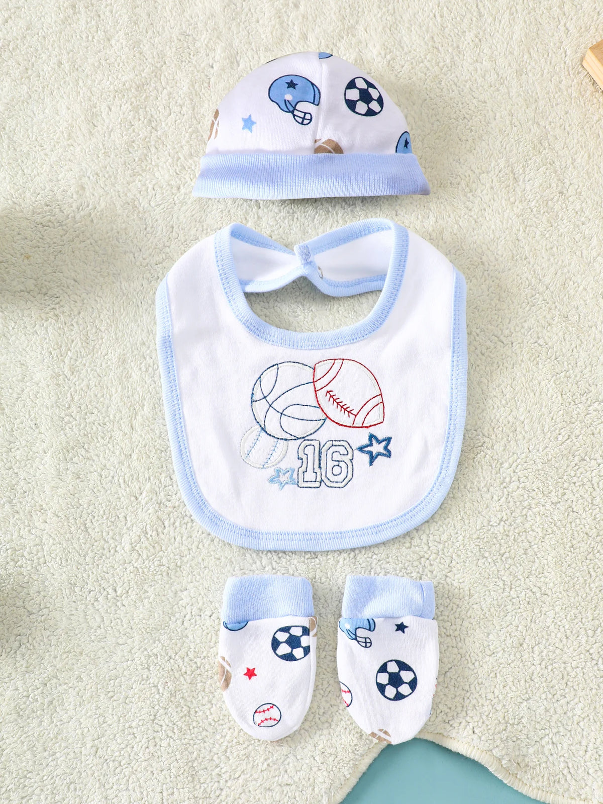 8-Piece Baby Romper Set | 100% Cotton | Soft & Breathable | Blue Cartoon Rugby Design | For 0-9 Months Infants