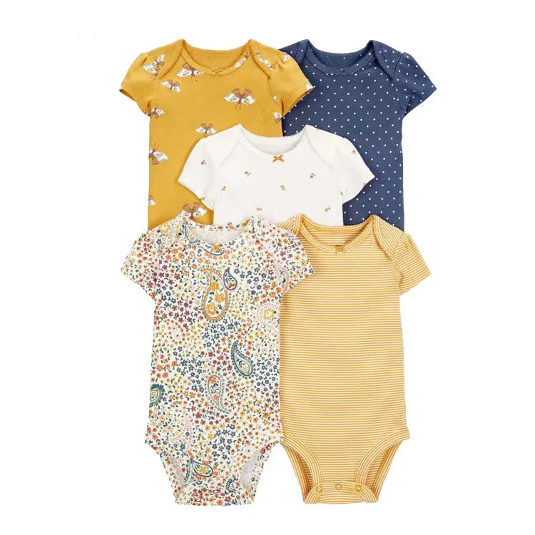 LIEMEI (Baby 0-24M)5 pcs Baby New  Romper Summer Onesie Pajama Cotton Boy Girl Clothes Newborn Zipper Footies Jumpsuit Short-Sle