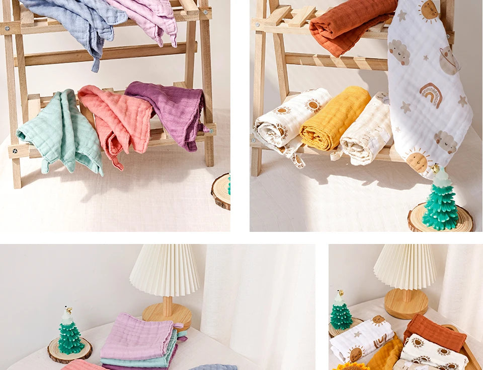 Kangobaby #My Soft Life# 5pcs Pack Bamboo Cotton Breathable Baby Muslin Towel Newborn Burp Cloth
