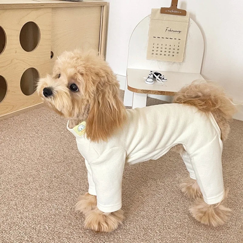 Elastic Pet Jumpsuit Four Legged Pants For Small Medium Dogs Cream Color Cozy Home Base Shirt Winter Warm Dog Clothes