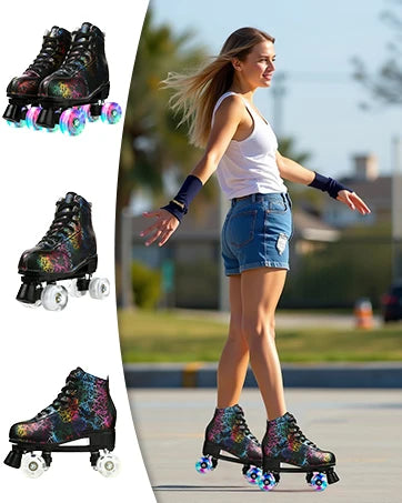 Flashing Quad Roller Skates Adult Flashing 4 Wheels Skates For Women Men Outdoor Sports Ice Skating Rink Quad Sneakers