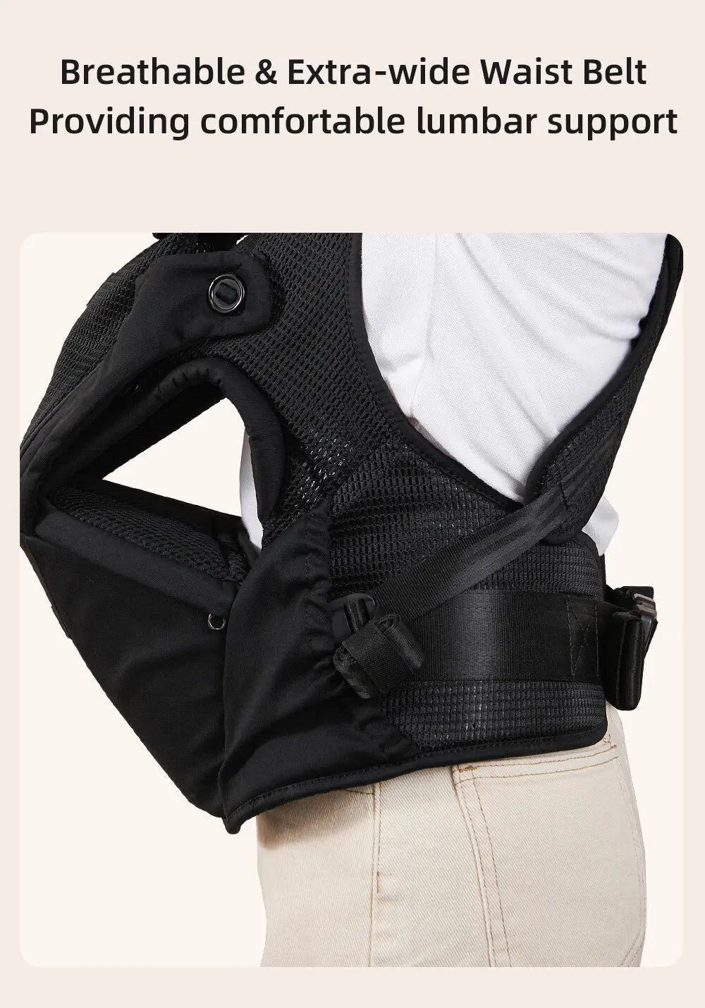 Sunveno Integrated Secure Baby Carrier Effortless Comfortable Baby Carrier Mesh Breathable 4-24months Hands-Free Ergonomic Black