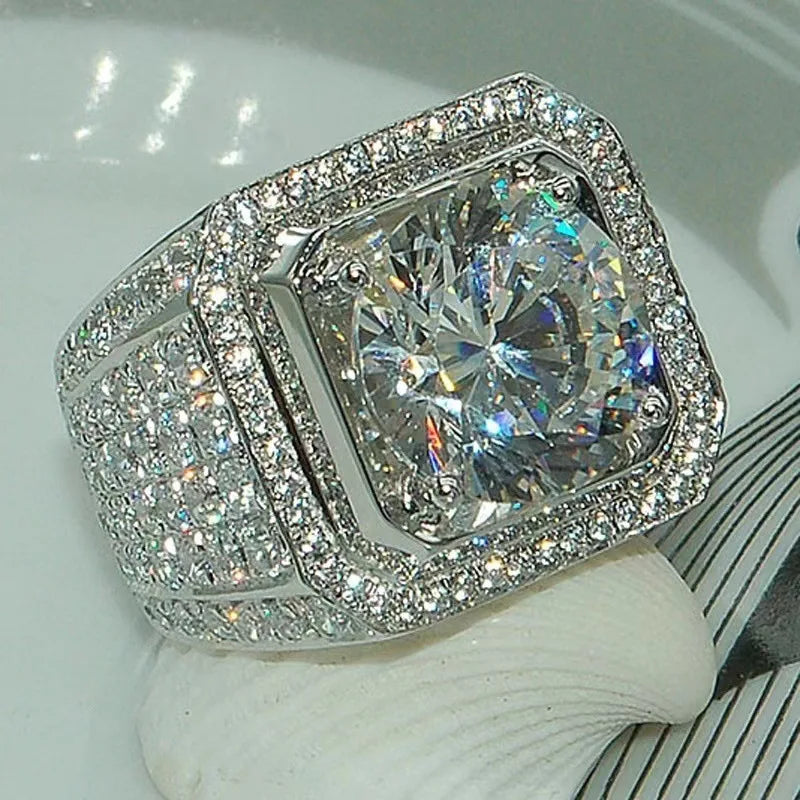 New domineering men's diamond ring with full diamond and micro inlaid ring, men's luxurious rhinestone zircon ring, wedding