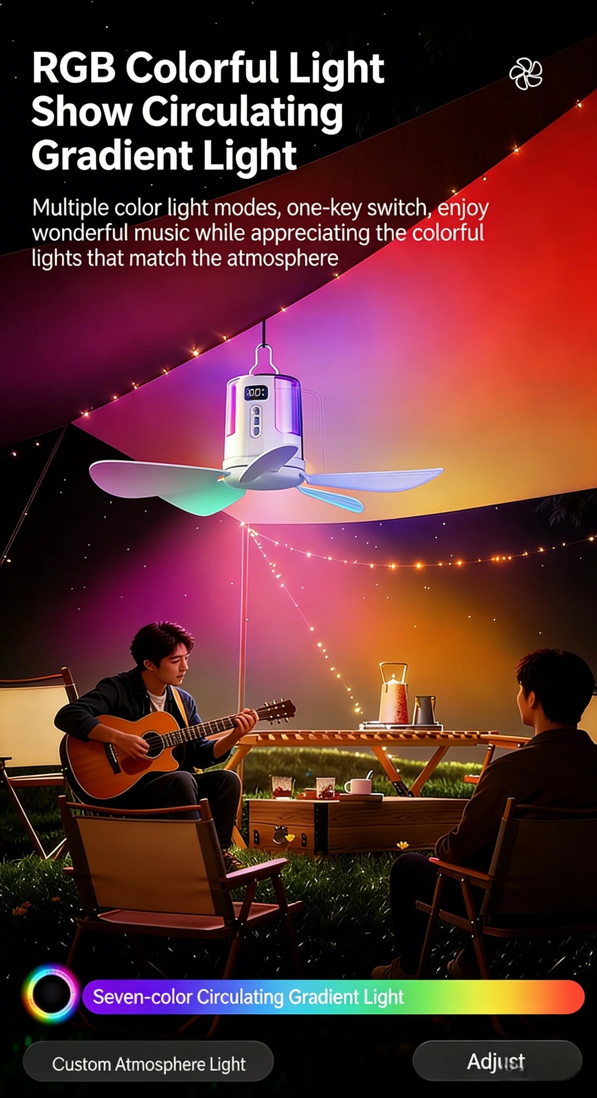 10800mAh Outdoor Camping Fan Portable Ceiling Fans Tent Ventilator Cooler Rechargeable Electric Fan Remote Control LED Lighting