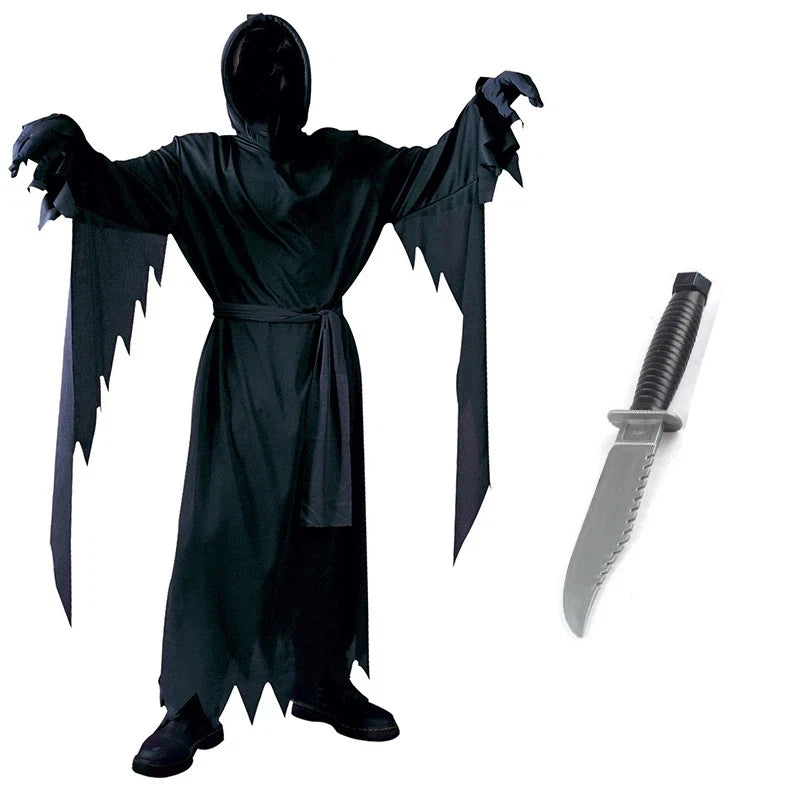Kids Scream Costume Children Fancy Dress Halloween Party Horror Death Ghostface Costume Boys Teens