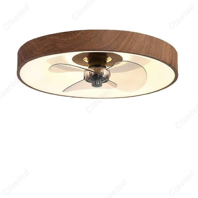 Modern Minimalist LED Living Room Dining Room Study Bedroom Fan Lamp Walnut Color