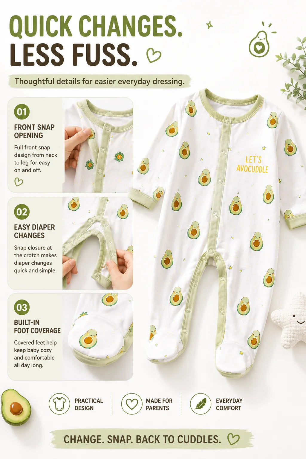 8Pcs Newborn Baby Clothes Set 100% Cotton Avocado Print Bodysuit Romper Cardigan Pants Bib Hat Mittens Infant Outfit 0-6M