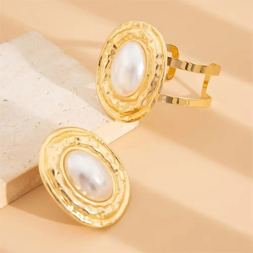 2pcs/set Exaggerated Bracelets Rings Set Irregular Geometric Jewelry Sets Gold Silver Color Elliptical Wide Bracelets