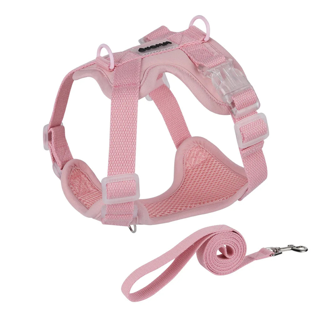Pastel Dog Harness Leash Set- Soft Macaron Color No-Pull Vest for Small Medium Dogs - Cute Adjustable Pet Leash Set