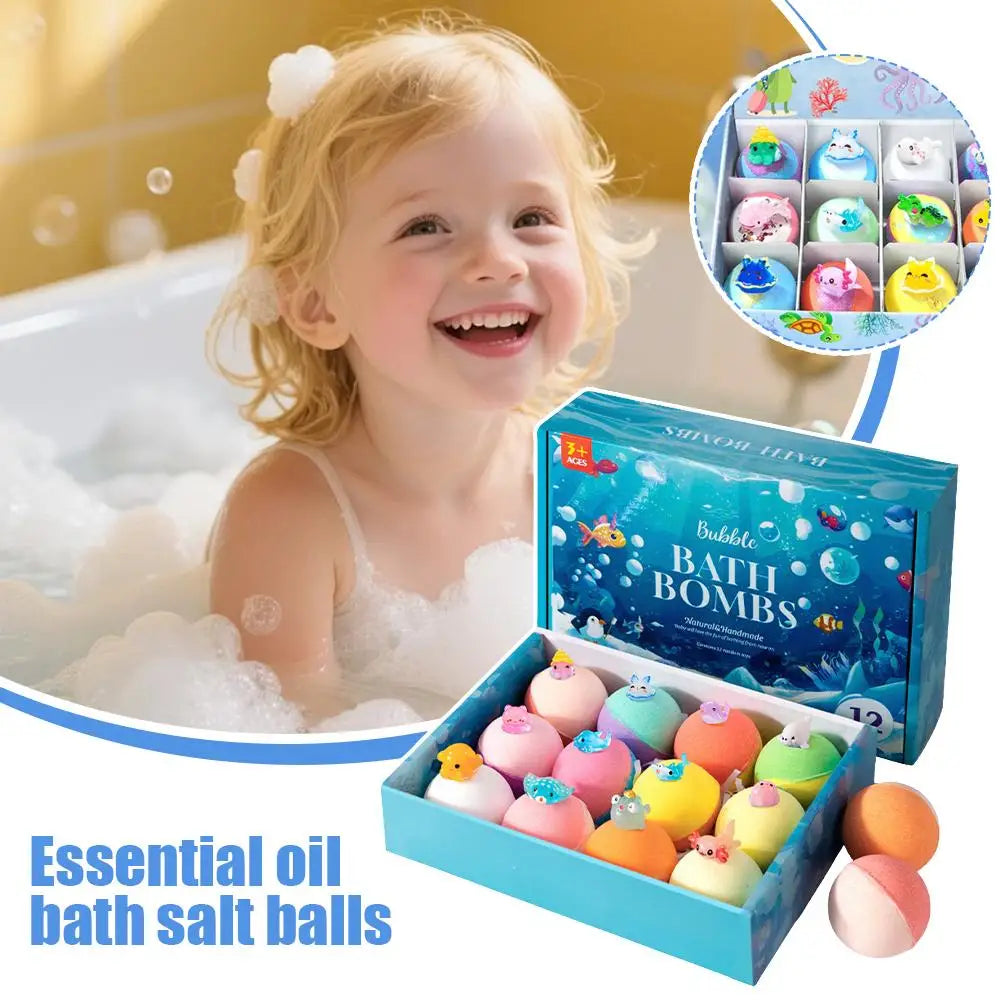 12PCS Flower Fruit Sea Salt Bubble Ball Bath Set with Surprise Toy,Kid Bath Gift Ocean gentle & safe Bath Bubble Ball Set ﻿