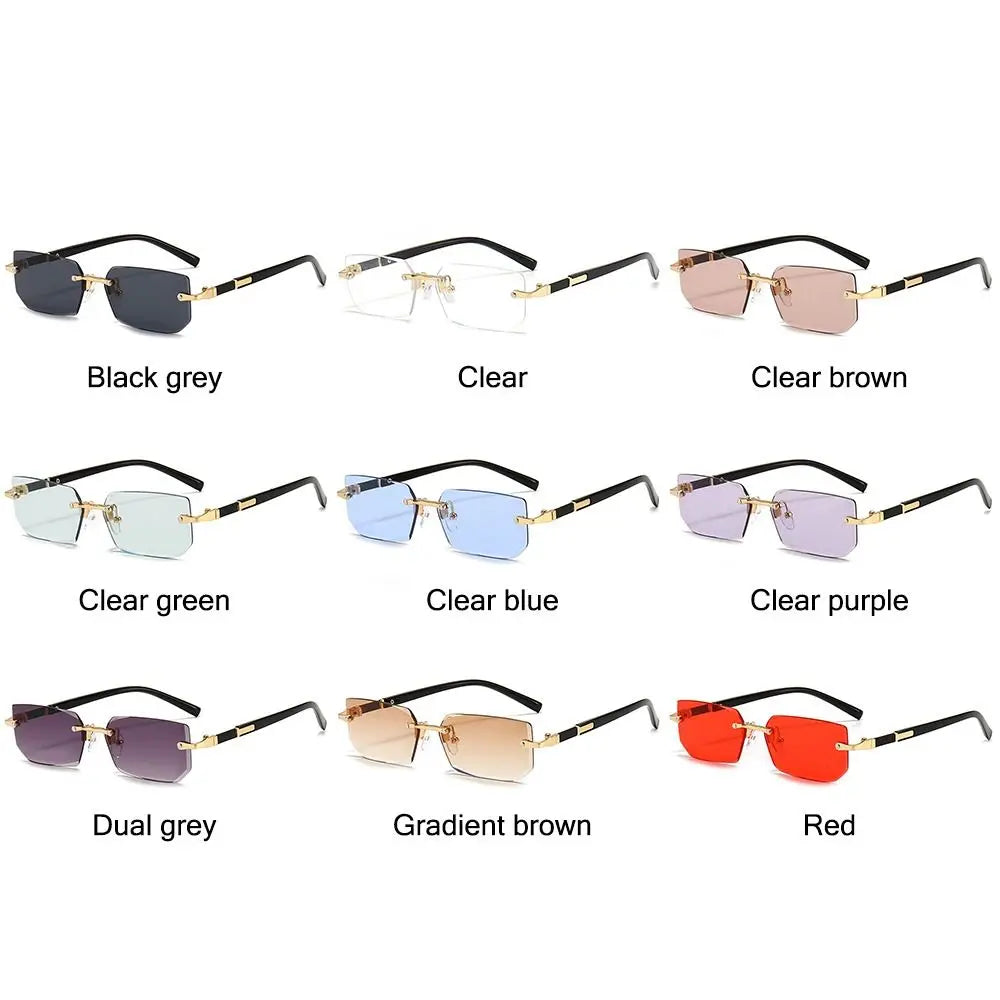 Trendy Rimless Sunglasses for Women Men Rectangle Fashion Shades Small Square UV400 Sun Glasses For Female Male Traveling Oculos