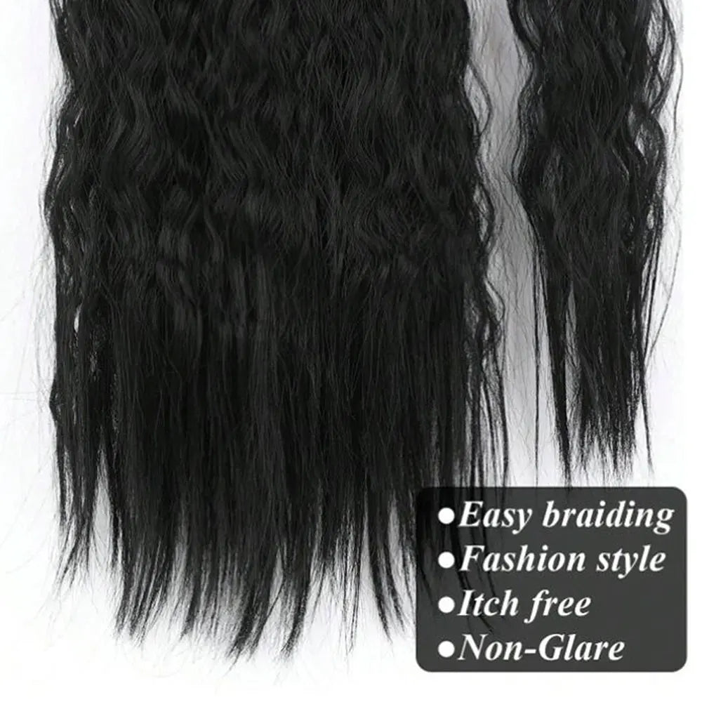 Synthetic Long Corn Wave Ponytail Extension Magic Paste Heat Resistant Wavy Wrap Around Ponytail Black Hairpiece for Women