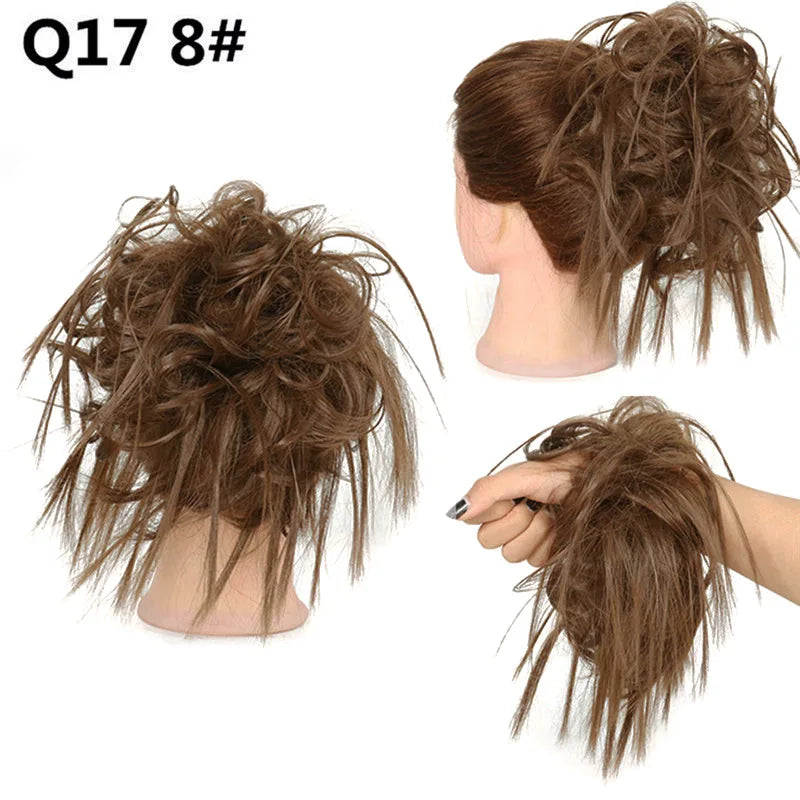 Synthetic Hair Bun Extensions Messy Curly Elastic Hair Scrunchies Hairpieces Synthetic Chignon Donut Updo Hair Pieces for Women