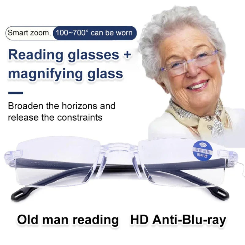 Frameless Smart zoom HD reading glassesAnti-blue Light reading glasses for men and women Near And Far Anti-radiation Glasses