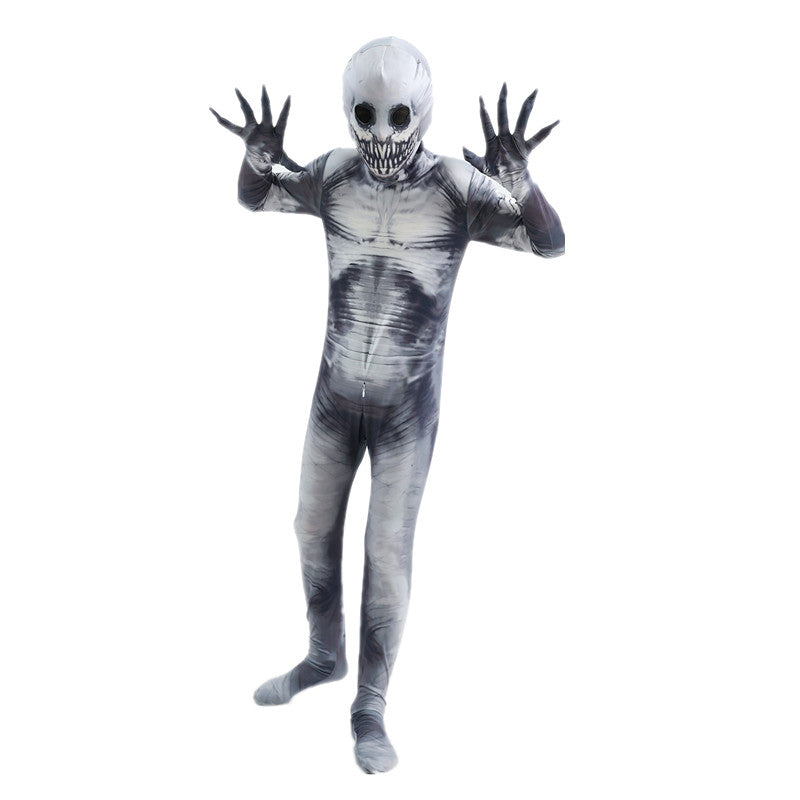 Halloween Ghost Skin Costume, Shadow Demon Bodysuit Costume for Kids Dress Up Party Grim Reaper Costume Scary Skeleton Tights