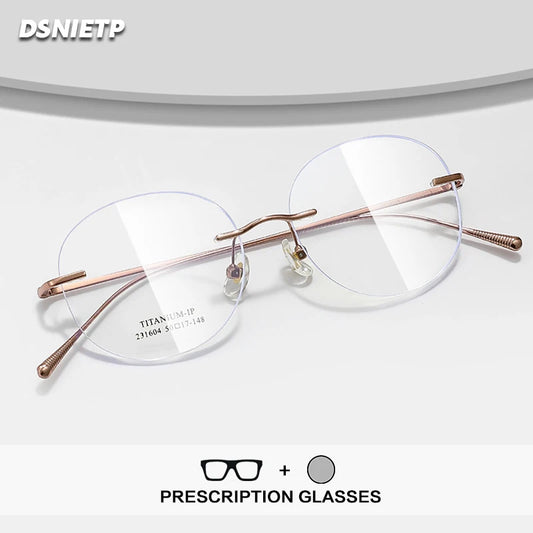 Dsnietp Frameless Reading Glasses Men Round Anti Blue Light Photochromic Prescription Rimless Glasses Women Multifocal Eyewear