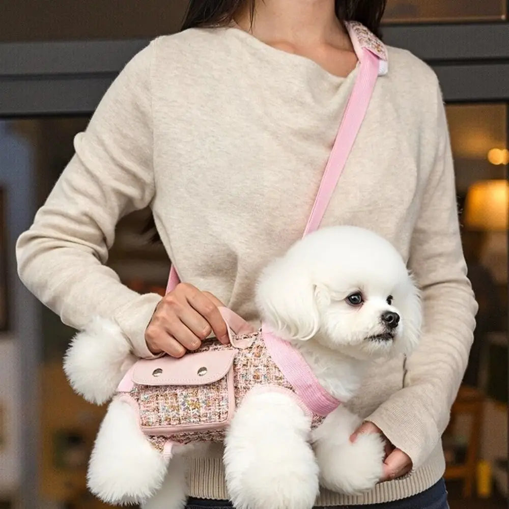 Stylish Dog Horizontal Backpack with Leash Handle Elegant Pet Traction Backpack Breathable Edge-wrapped Cat Carrier Bag