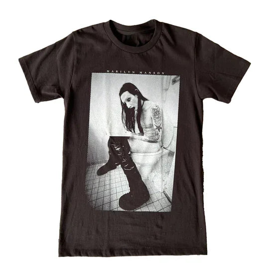 Marilyn Manson Men Cotton TShirt Dark Brown Gothic Grunge Style