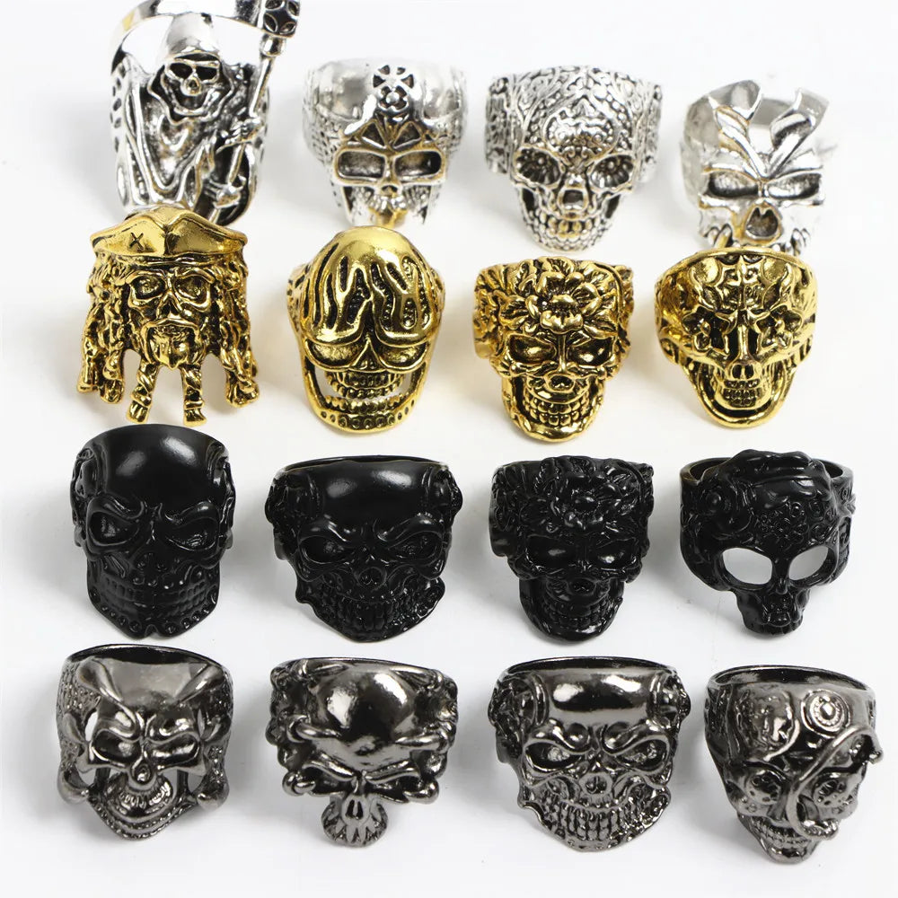 10/15/20Pcs/Lot Retro Gothic Punk Skull Rings Men Women Charm Rock Cool Fashion Jewelry Accessory Daily Party Gift Random Style