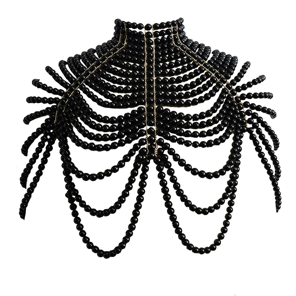 Sexy Pearl Body Chain For Women Necklaces Shawl Female Punk Style Beaded Collar Shoulder Sweater  Long Chain Bridal Body Jewelry