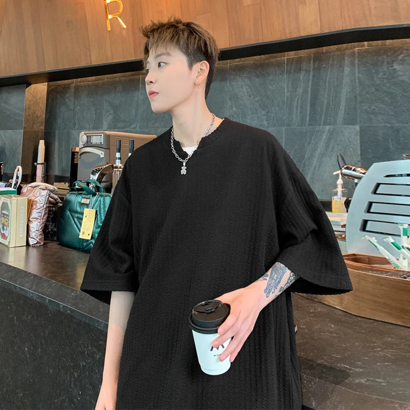 2026 Summer New  Style Fashion for Men's Large Size V-neck T-shirt Loose Top Casual Wind Breathable Quick Drying Short Sleeves