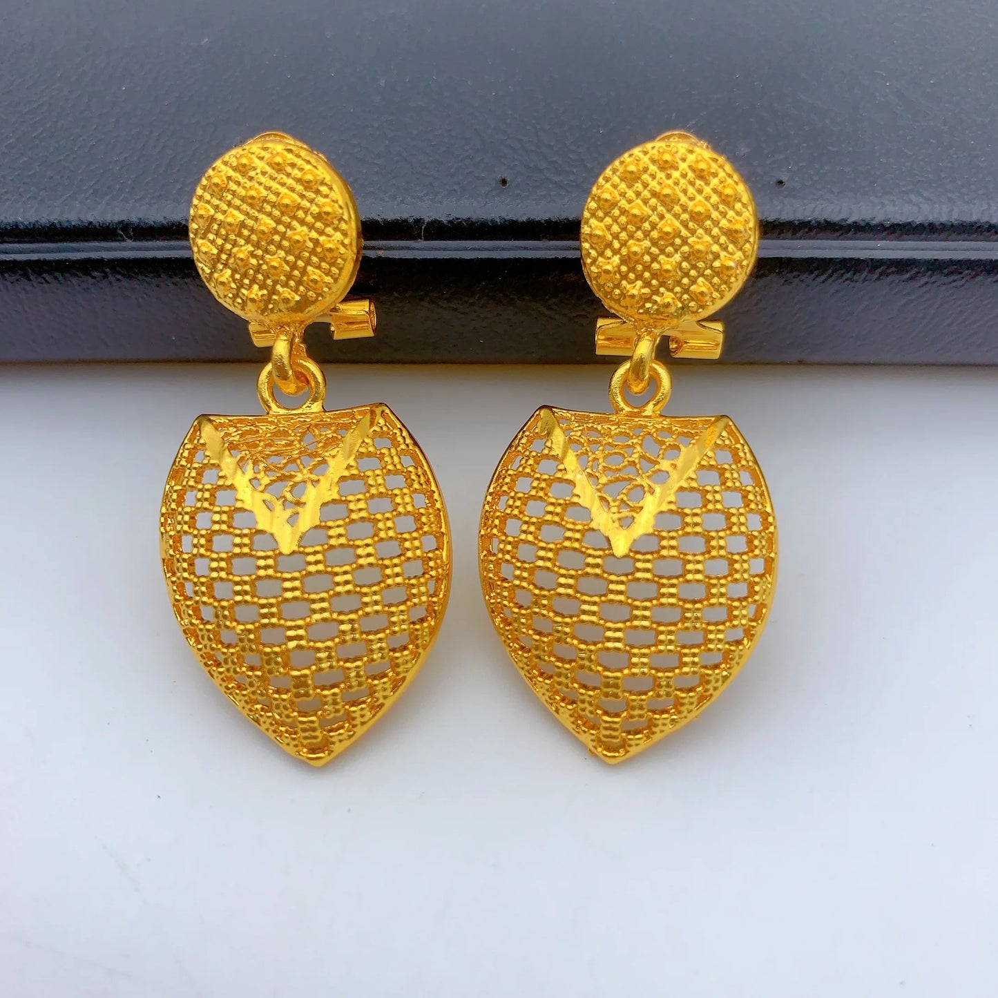 Dubai Jewelry Sets for Women Heart Pendant Necklaces Earrings Two Pieces Set 24K Gold Color Eritrean Wedding Party Gifts