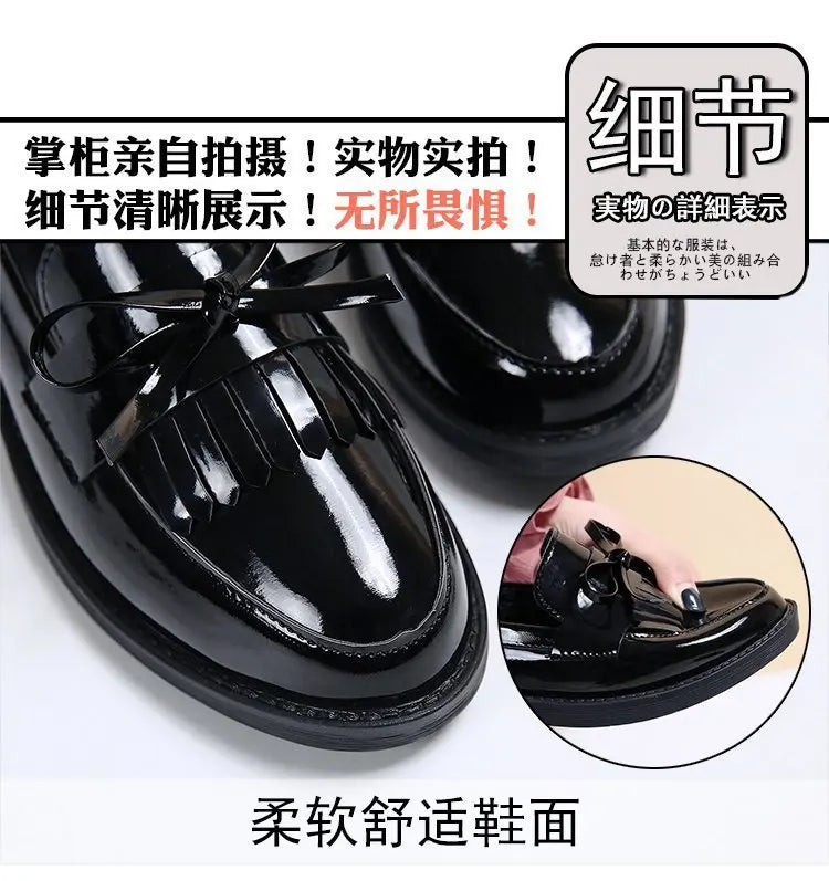 Black Patent Leather Women's Loafers Platform Slip on Shoes for Women 2025 New Spring British Tassel Casual Flats Shoes Woman