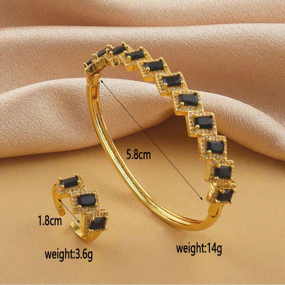 2 pieces/set of bracelets+ring micro inlaid with zircon light luxury multi-color zircon personalized copper gold-plated women's