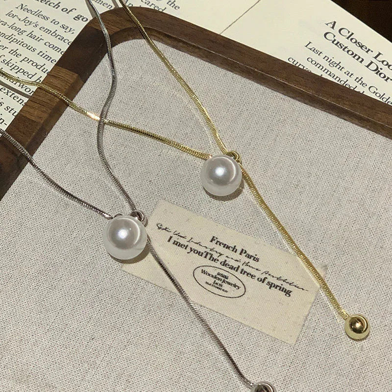 Chic Pearl Lariat Necklace Gold Chain Adjustable Minimalist Sweater Chain Jewelry for Women Statement Neck Jewelry Accessory New