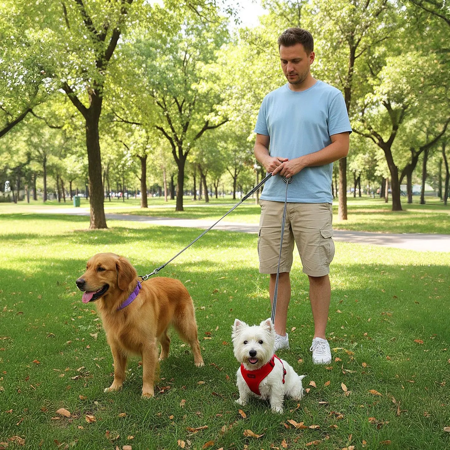 Crossbody Dog Leash Versatile Crossbody Waist Leash with 3 Rings Puppy Walking Leash Reflective Nylon Multifunctional Pet Rope