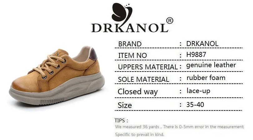 DRKANOL Spring Genuine Leather Casual Sneakers Women Thick Bottom Platform Lightweight Single Shoes Ladies Wedges Heel Shoes