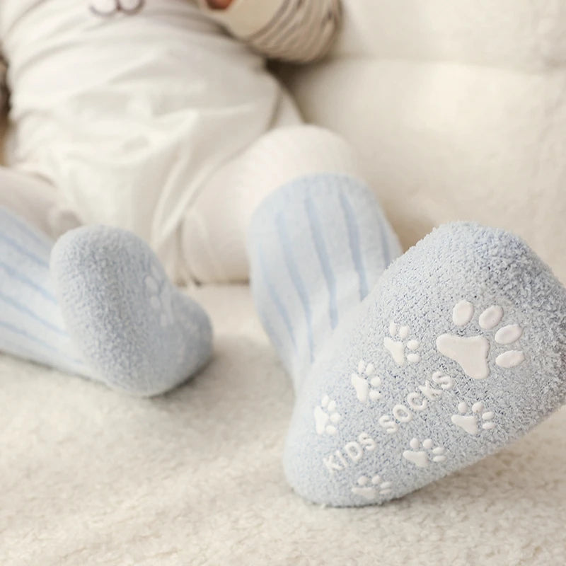 Winter Children Socks Non-slip Baby High Tube Socks Warm Plush Thicken Toddler Boys Girls Middle Tube Sock for 0-4 Year
