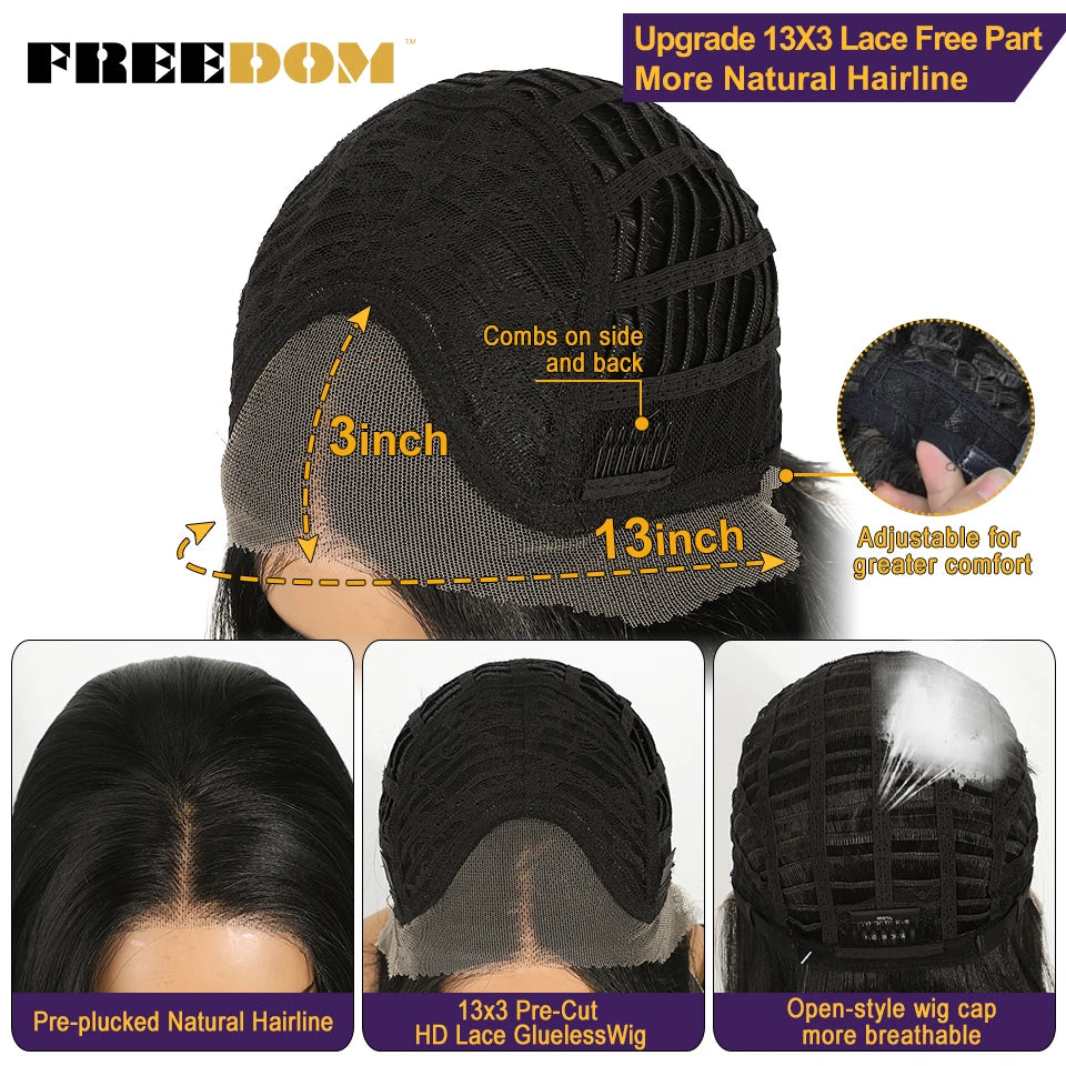 FREEDOM Synthetic Lace Front Wigs For Women 10 inch Short Bob Wig 13x3 Pre Plucked Natural Hairline Ombre Brown Blonde Lace Wig