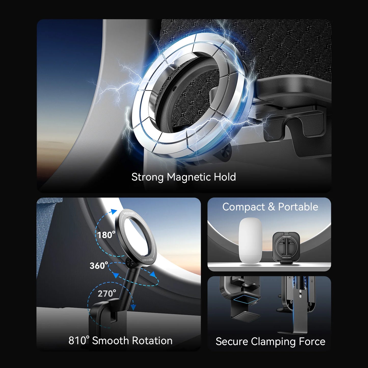 Vention Magnetic Phone Holder Desktop Hands-Free Detachable Airplane Car Travel Essentials Flexible Phone Mount For iPhone 17 16