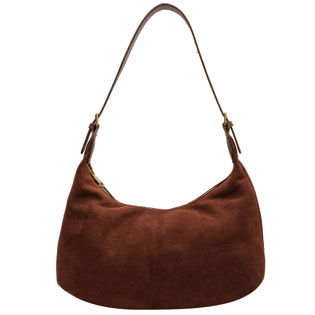 Vintage Handbag Purse for Women Suede Shoulder Bag Causal Crossbody Bags Female Luxury Designer Clutch Ladies Crescent Hobo Bag