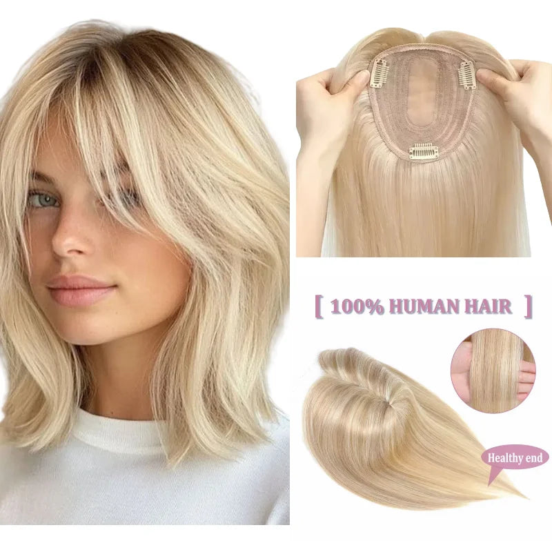 Women Hair Topper 100% Human Hair With Fringe Lace Mechanism Middle Part | 8x12cm 12inch Job Interview Ready